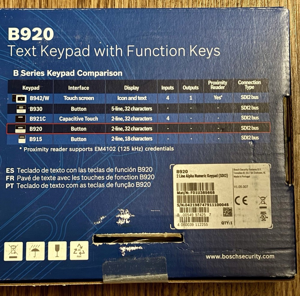 Bosch B920 Alpha Numeric Keypad LCD Display 2 Line, 19 Keys, SD12
