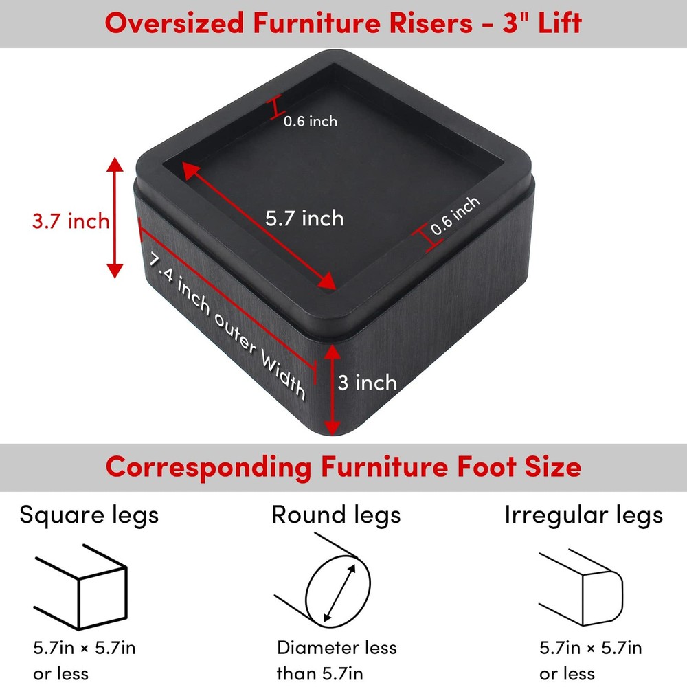 Oversized Bed Risers Heavy Duty Stackable 4 Pack, Furniture Risers for Sofas ...
