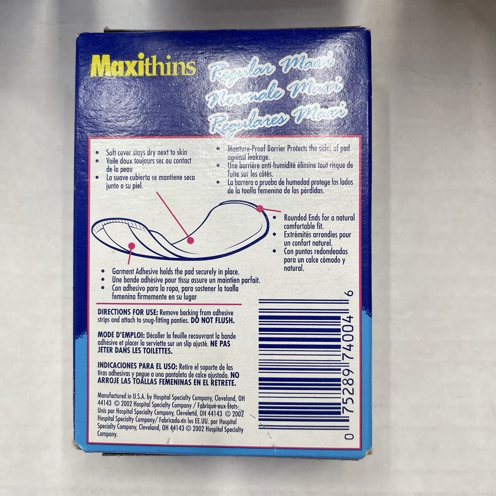 2002 Hospeco Maxithins Regular Protection Maxi Pad #4 Box Vending Machine 18 Box