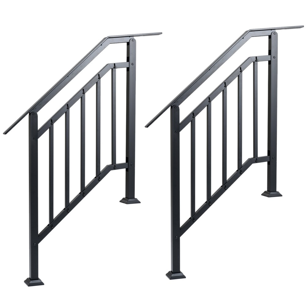 2 Pack 3-Step Galvanized Metal Hand Rails w/Adjustable Angle for Concrete Deck