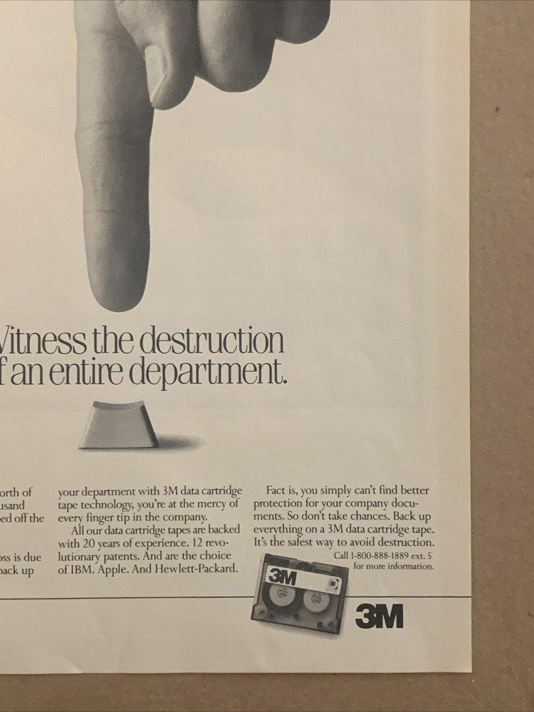 1989 3M Computer Data Cartridge Tape PRINT AD Operator Error Button Push VTG 80s