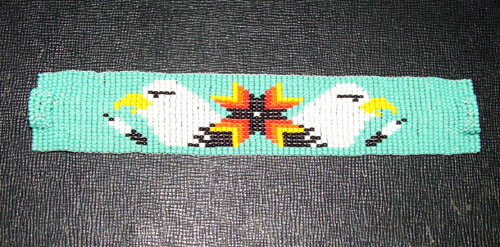 Bald Eagle & Feather Beaded Bracelet Magnetic clasp 7.5" L  x 1.5"  Regalia