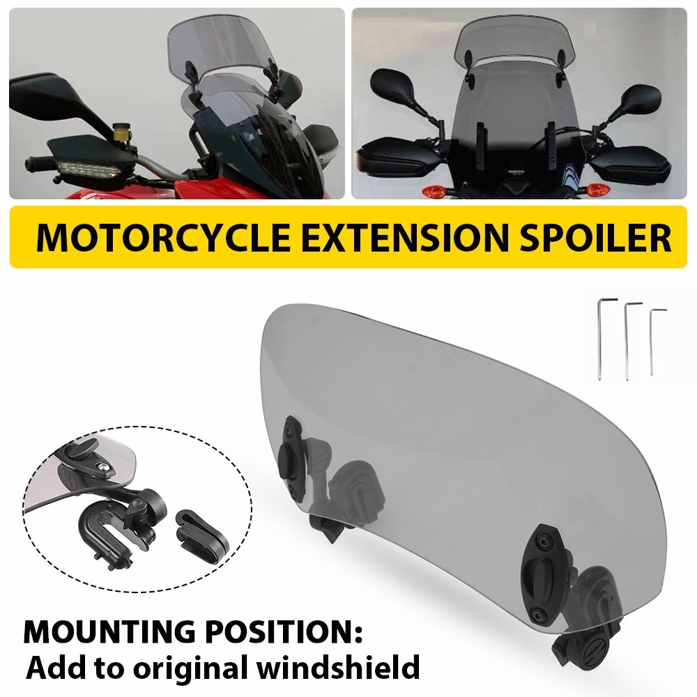 Adjustable Windshield Motorcycle Clip Extension On Spoiler Deflector Wind New