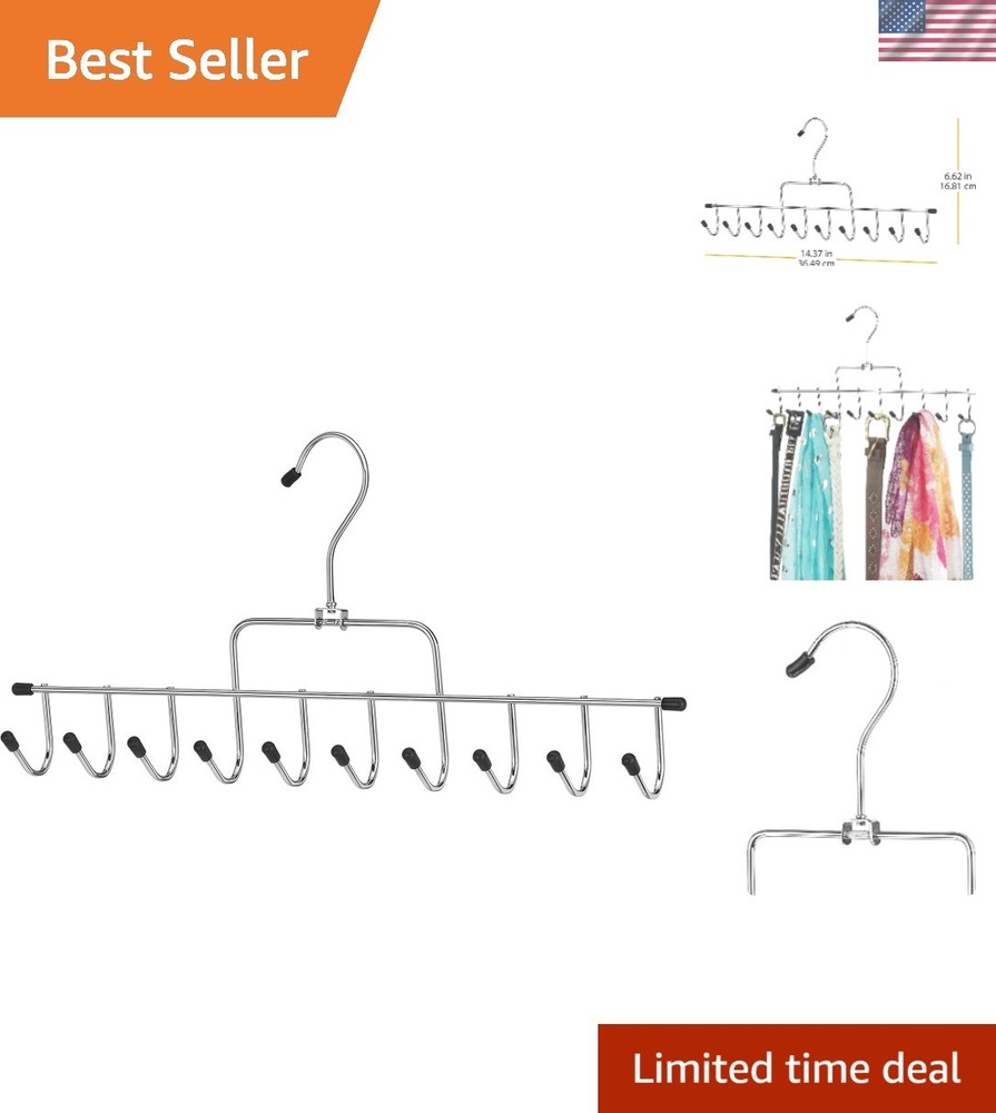 Elegant 10 Hook Accessory Hanger in Chrome & Black – Space Saving Design