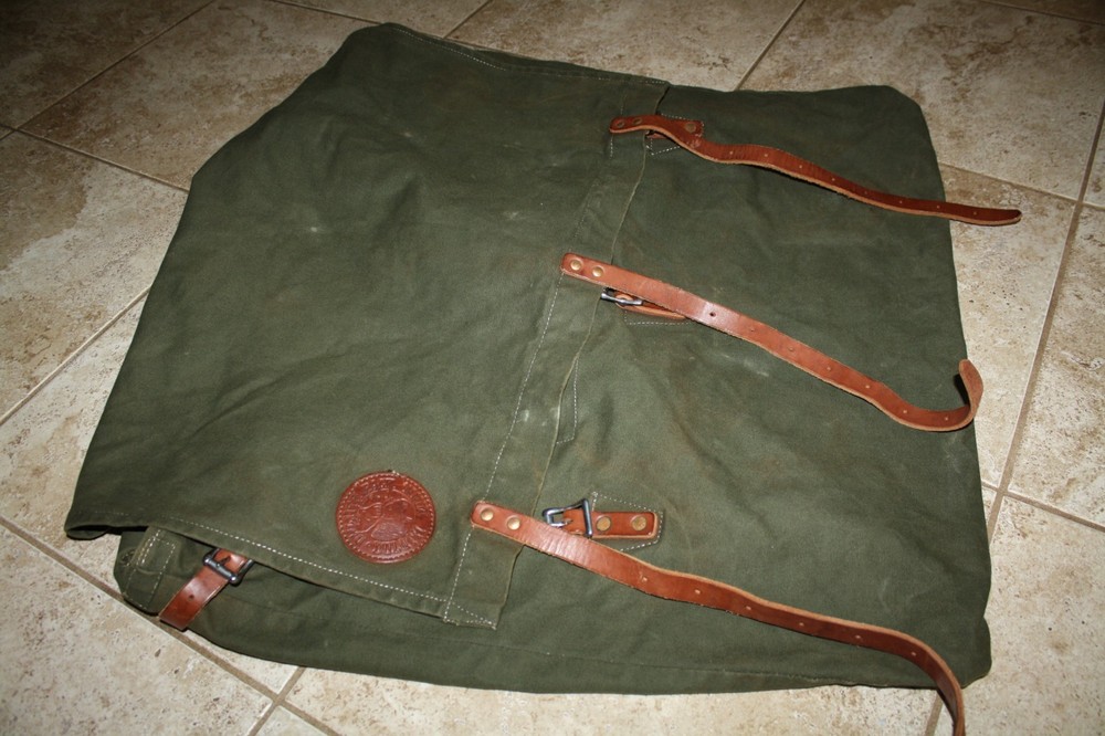 Large Olive Green Canvas Duluth Pack Leather #4 Camping Hiking Sack Backpack