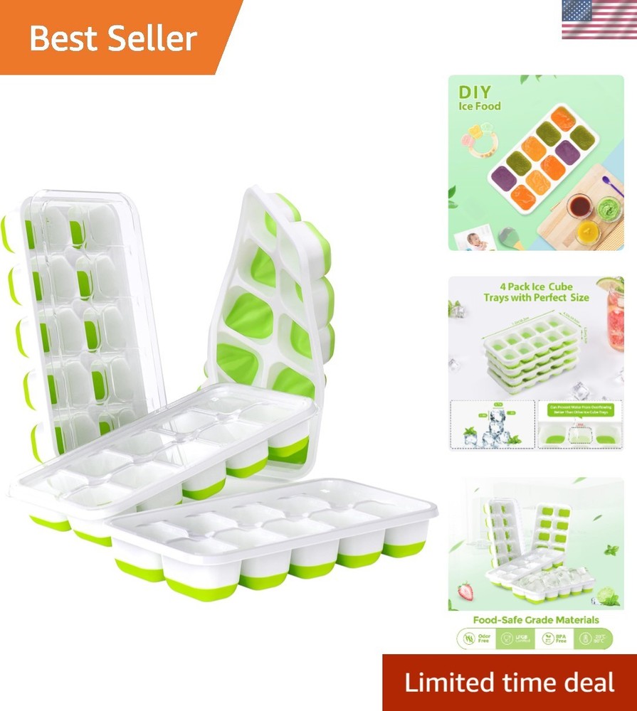 Space-Saving Ice Cube Tray with Lids - 4 Pack Dishwasher Safe Ice Makers
