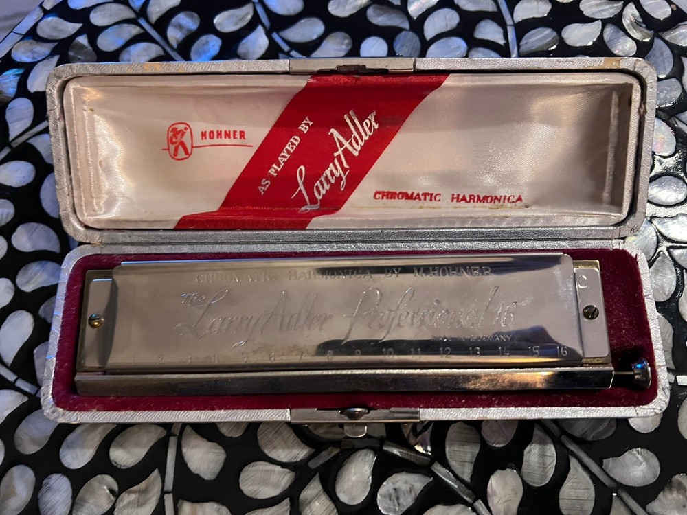 Antique Larry Adler Professional 16 Chromatic Harmonica With Original Case