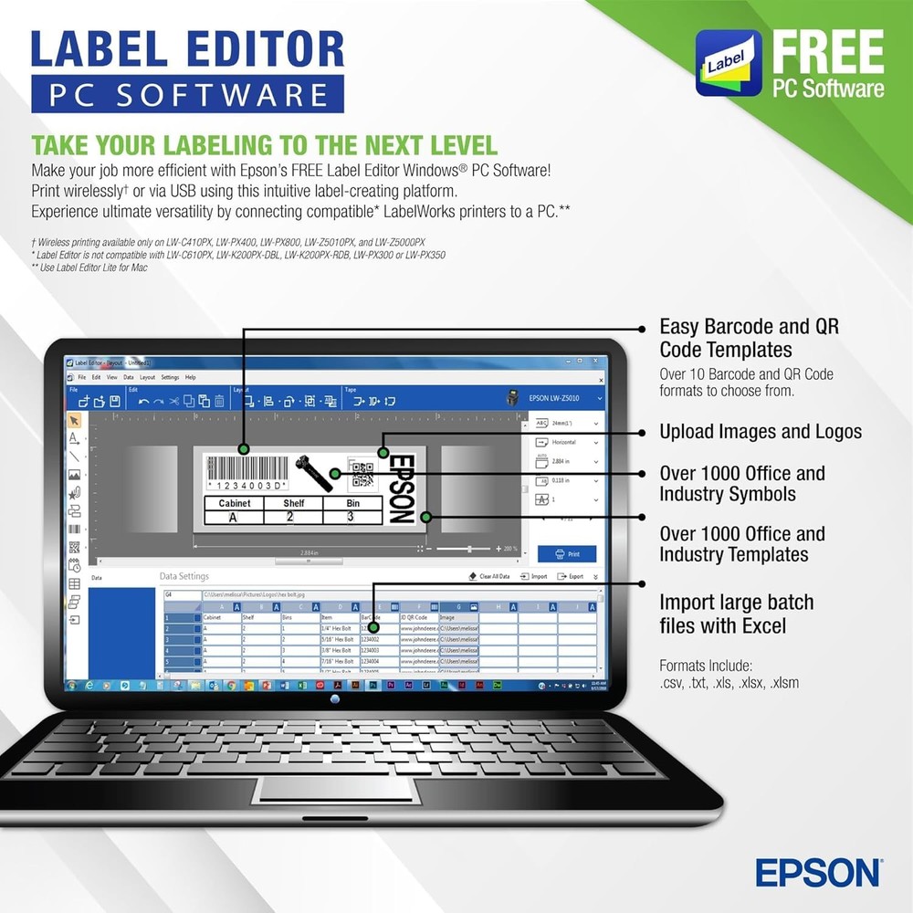 Epson LW-C610PX-BLK Premium Portable Bluetooth Label Machine Printer with AC ...