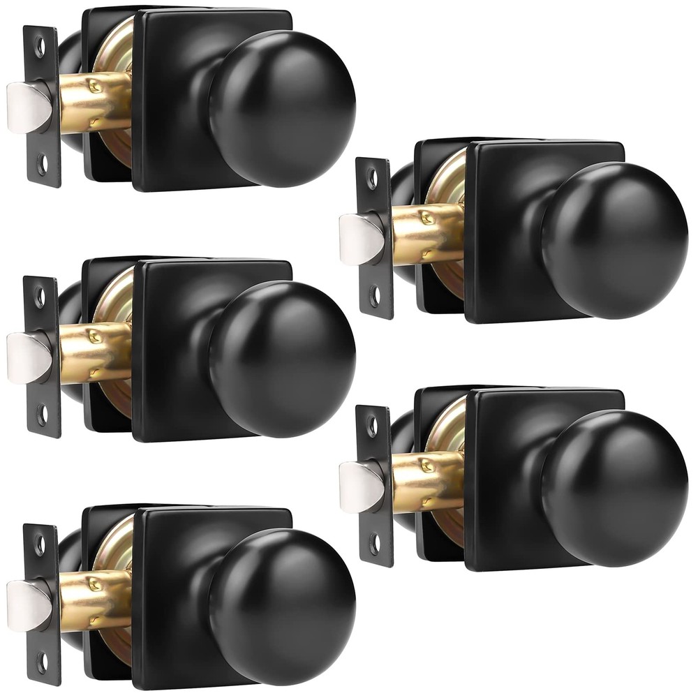 GOBEKOR 5 Pack Passage Door Knobs for Closet Door Knobs Interior Matte Black Squ