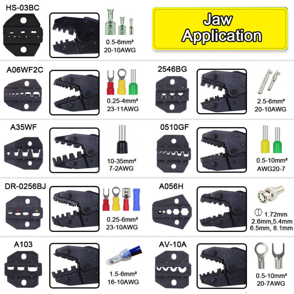 Ratcheting Crimping Tool Kit Cord End Terminals Wire Crimper Pliers w/ 8 Dies