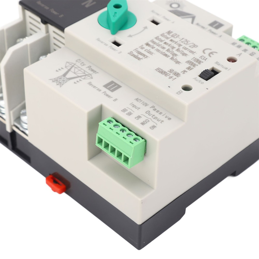 2P 110V 63A Power Automatic Transfer Switch PV Circuit Changeover Switch