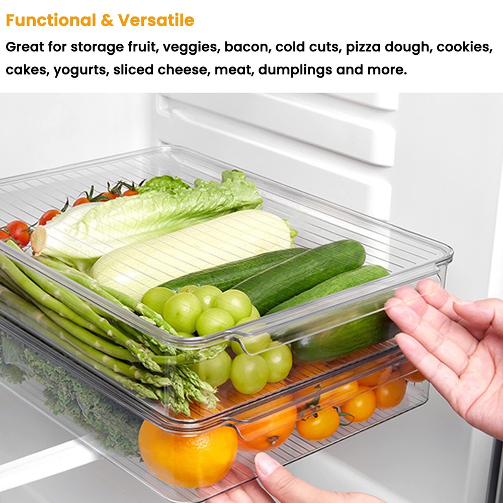 Stackable Freezer Organizer, Flat Produce Saver Sliced Cheese Container with ...