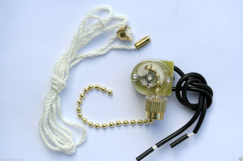 NEW HQ BRASS Pull Chain Switch w cotton pull cord UNIVERSAL Ceiling Fan Light