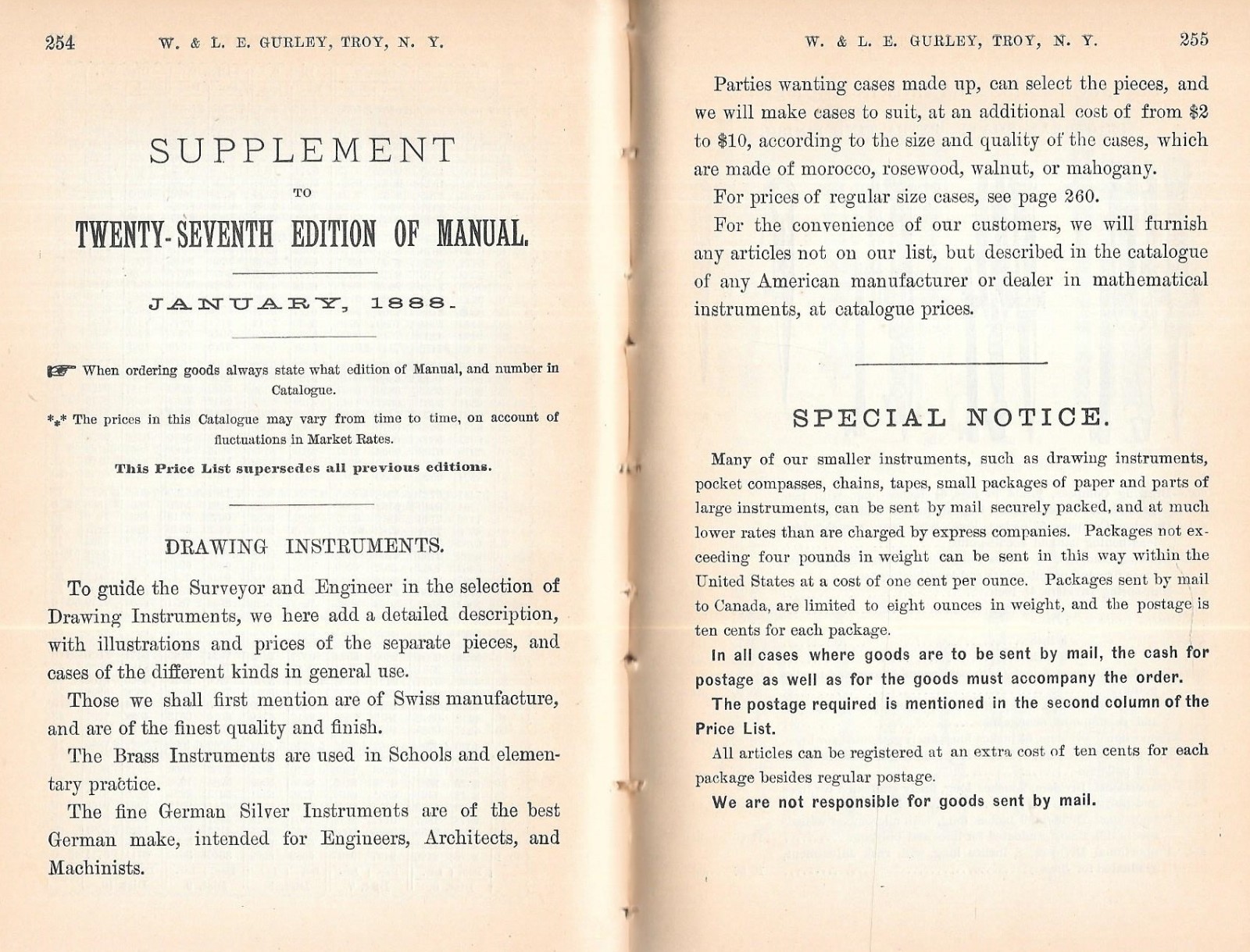 W. & L. E. GURLEY AMERICAN ENGINEERS & SURVEYING INSTRUMENTS - 1888
