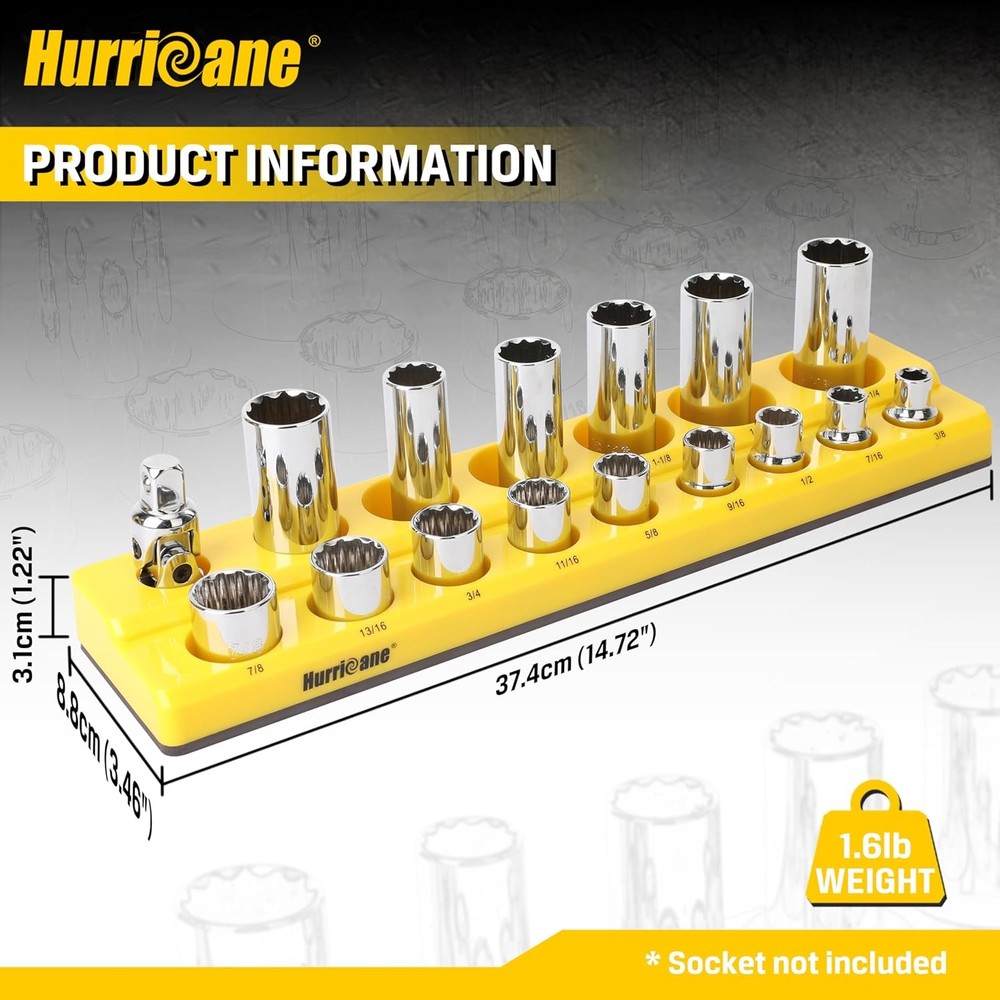 Magnetic Socket Organizer Set 2 Piece Socket Holder Set Includes 1/2" Drive Metr
