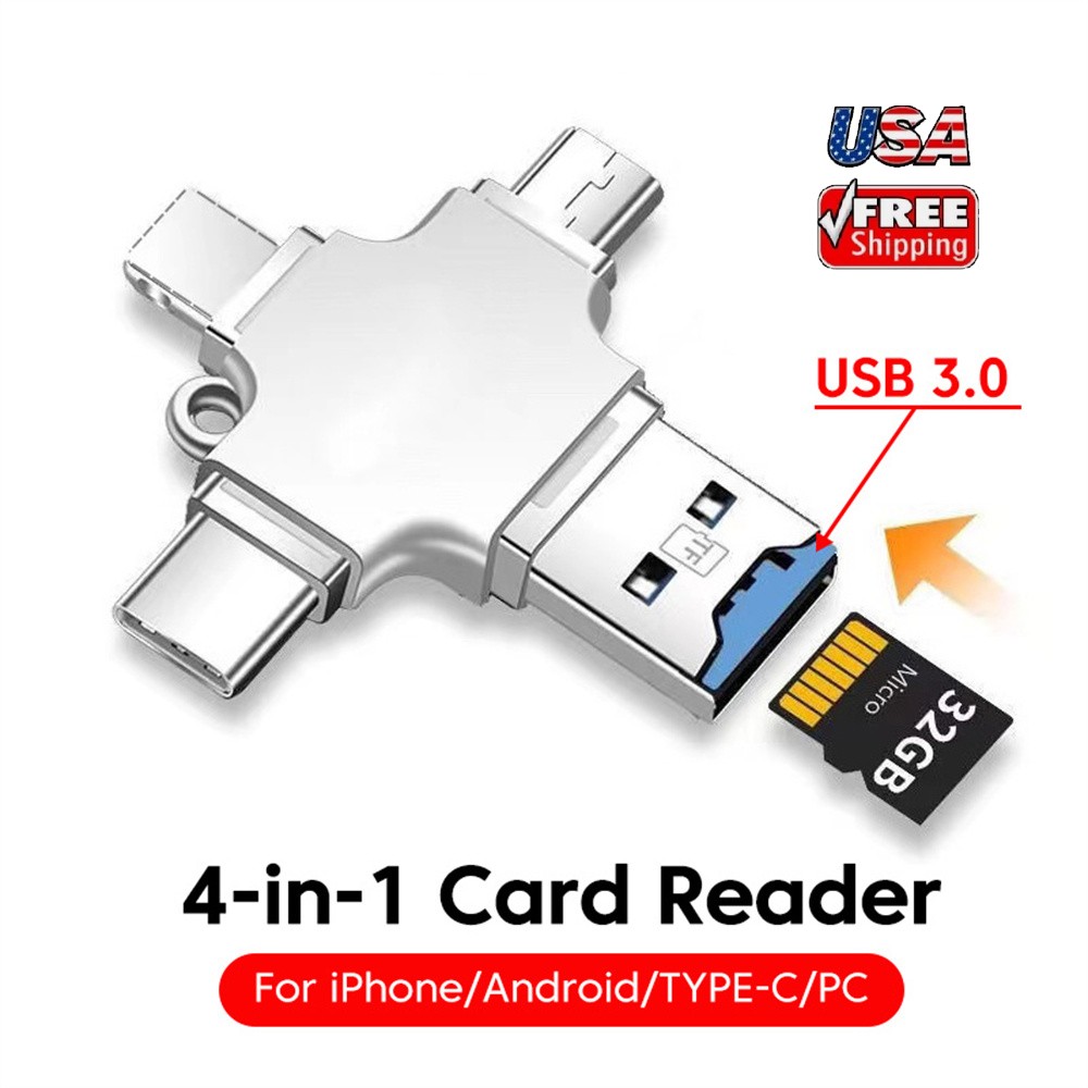 4 In 1 iOS Micro USB Type-C Micro SD TF Card Reader OTG for Android iPhone iPad