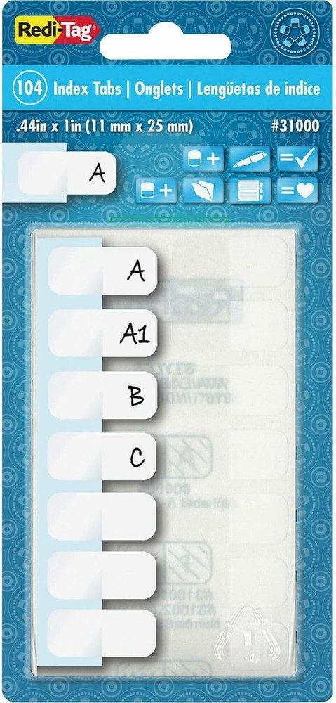 , RTG31000, Permanent Stick Write-On Index Tabs, 104 / Pack , White