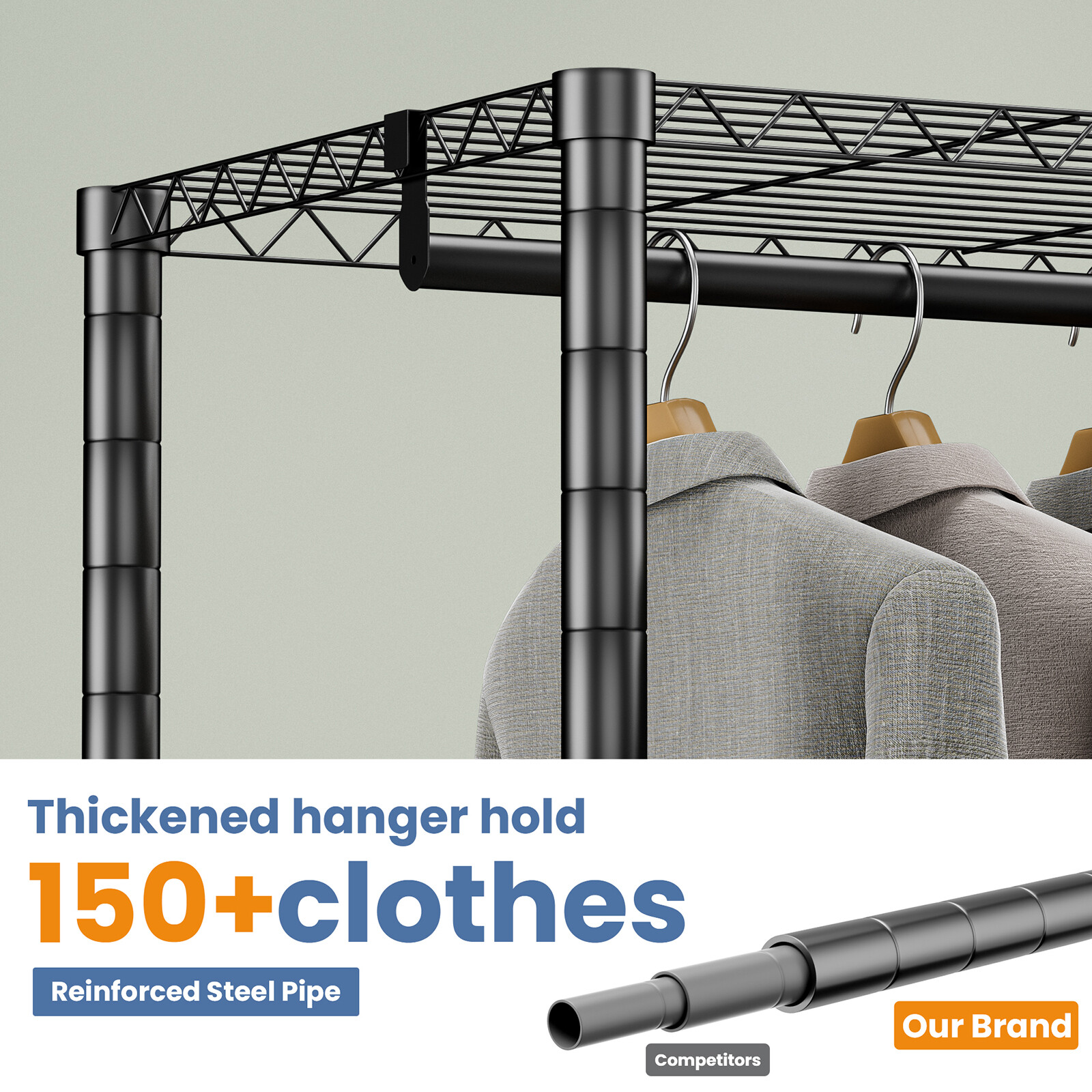 Heavy Duty Garment Rack Large Clothes Rack Freestanding Closet Clothing Shelves