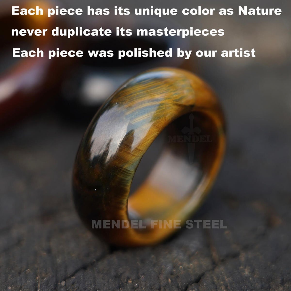 MENDEL Mens Gemstone Tiger Eye Stone Band Ring For Men Women Size 7 8 9 10 11 12