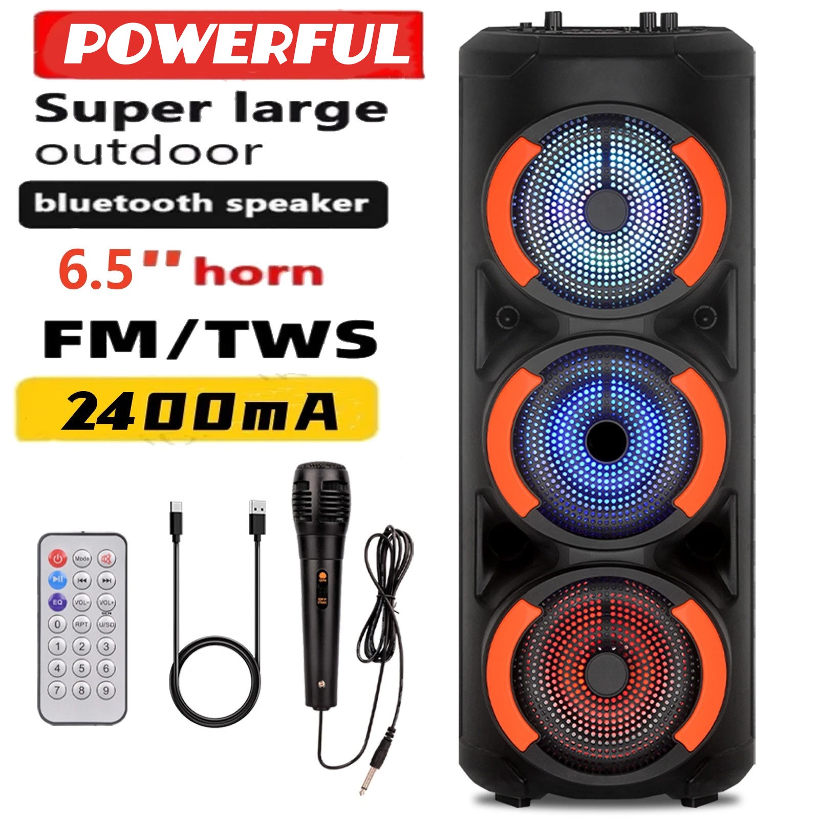 Portable Bluetooth Speaker Triple 6.5'' Sub woofer Stereo Sound System PA Party