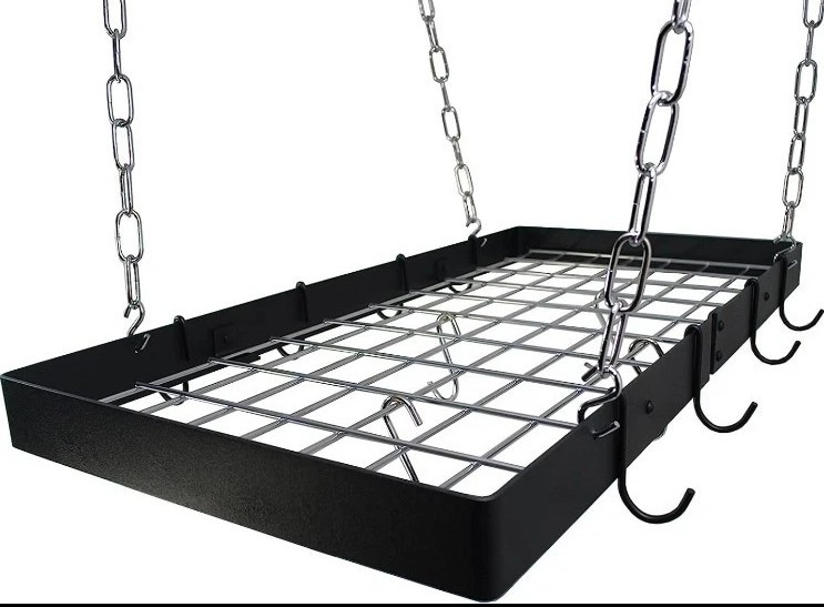 Rogar Rectangle Pot Rack - Luxurious Black & Chrome 30" x 15" - New Opened Box