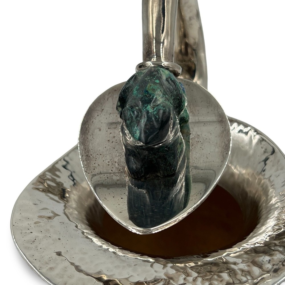 Los Castillo Hammered Silver Pitcher With Malachite Frog Accent & Decorative Inl