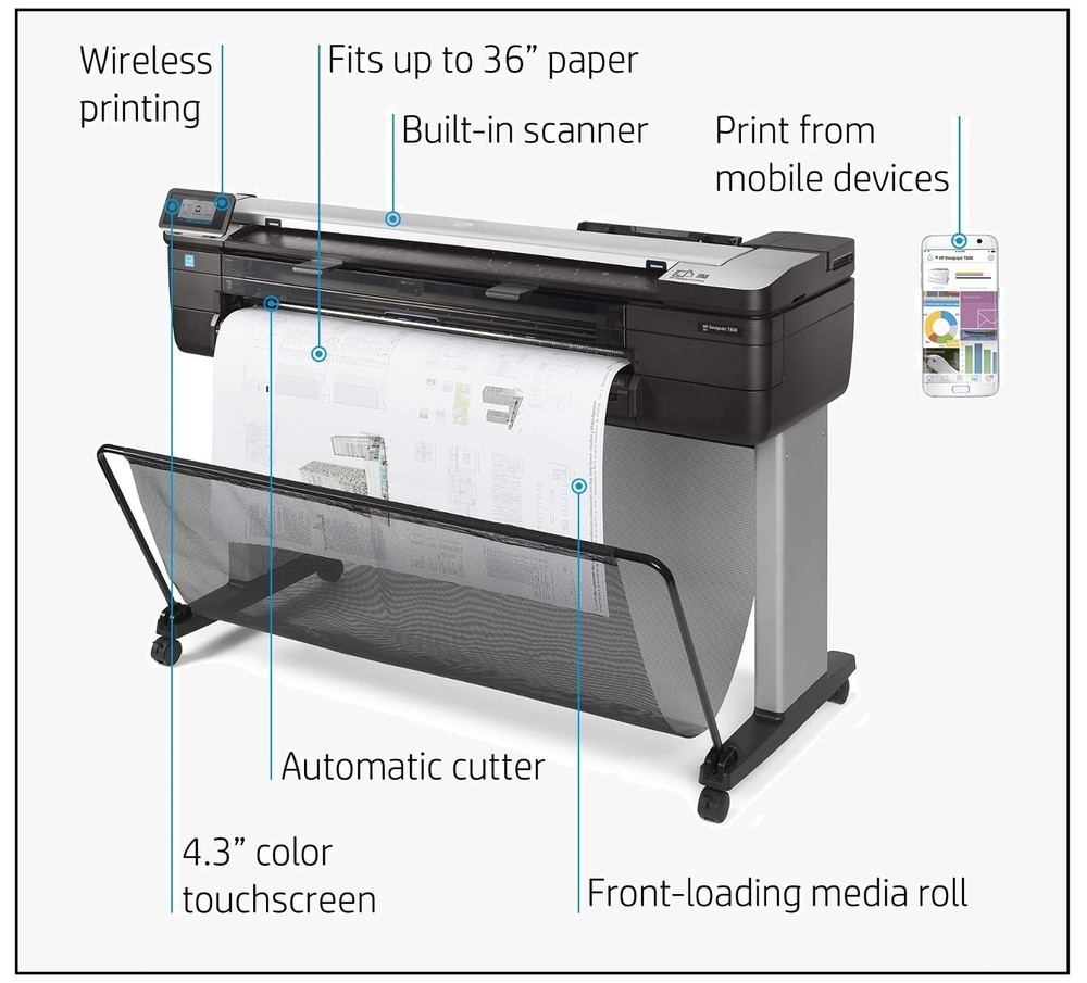HP DesignJet T830 36" Wide Multifunction Wireless Plotter MFP Copier Scanner NEW