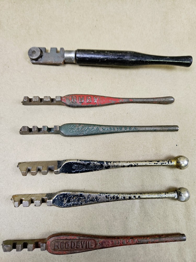 Nine vintage glass cutting tools Red Devil, Trojan, Fletcher, Ruby & Eclipse