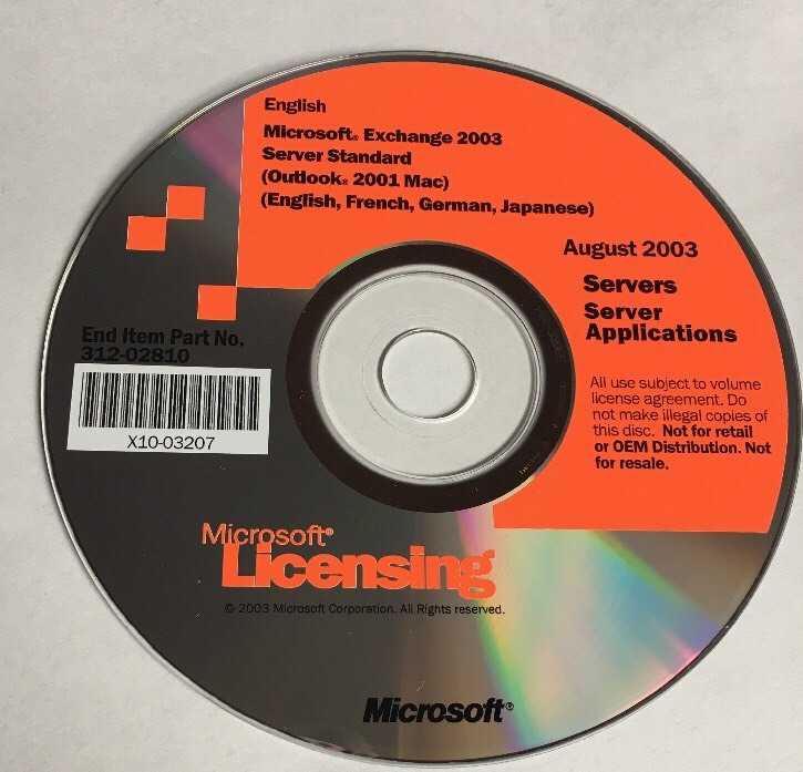 Microsoft Licensing 2003 Servers Server Applications 312-02810 Exchange Standard