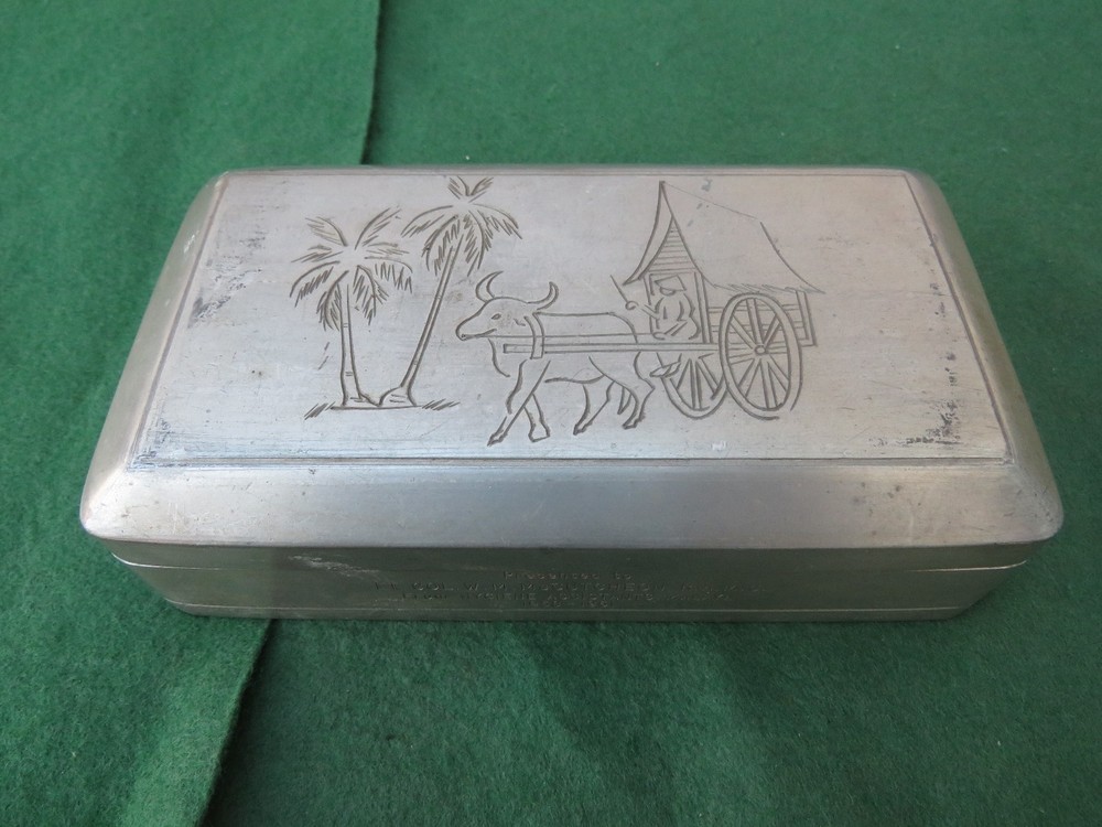 SELANGOR PEWTER CIGARETTE BOX PRESENTED TO LT COL W. M. McCUTCHEON R.A.M.C. 1961