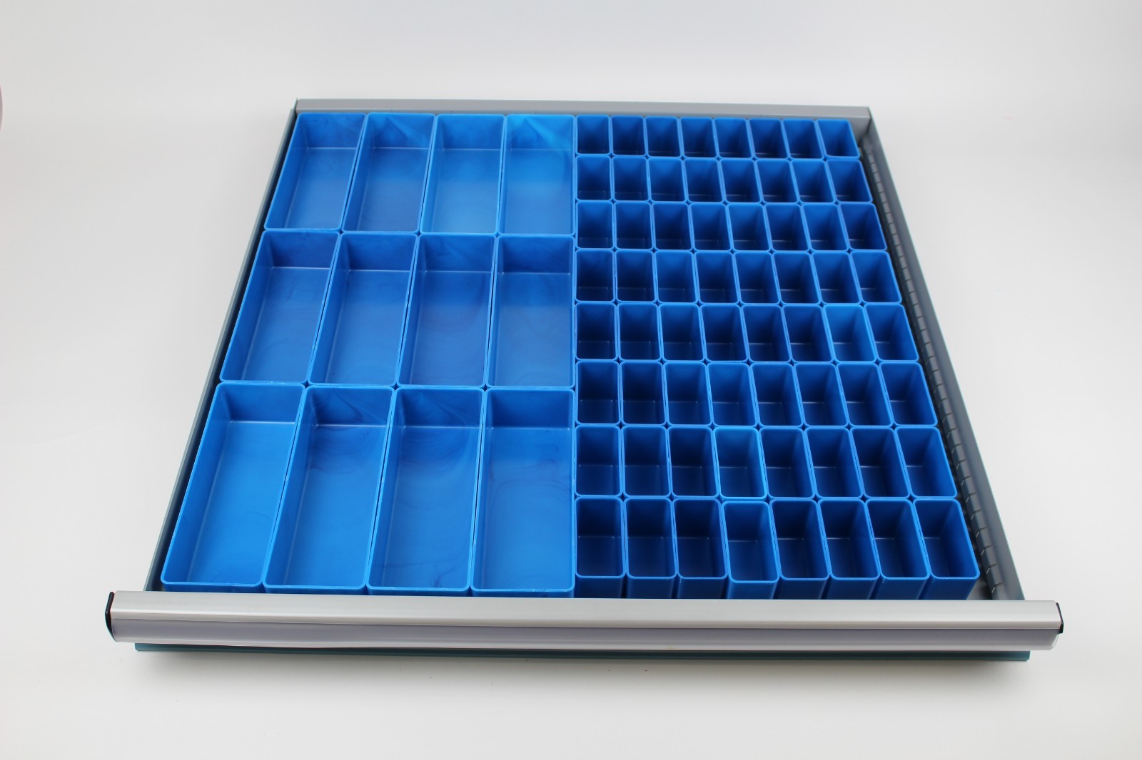 Tool Drawer Organizer – 140 Blue Plastic Bins, 2" Deep, 6 Sizes, Fills 3 Drawers