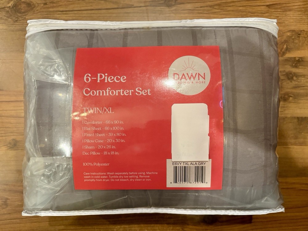 Dawn Bedding & More 6 pc Set (TWIN) Comforter Grey Square Pattern