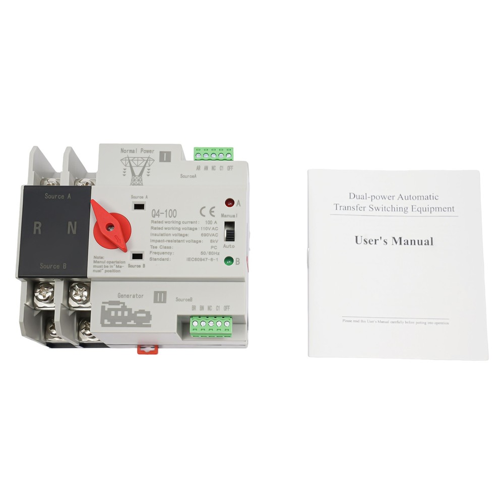 Automatic Transfer Switch 2P 100A Generator Changeover Switch Dual-Power NEW!