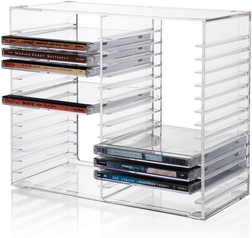 STORi Stackable Clear Plastic CD Organizer with Rubber Feet | Rectangular Jewel