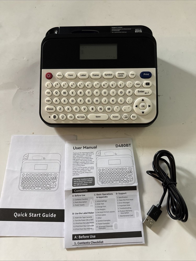 D480BT Bluetooth Label Maker Machine with Tape 3/4” 18mm Portable Printer