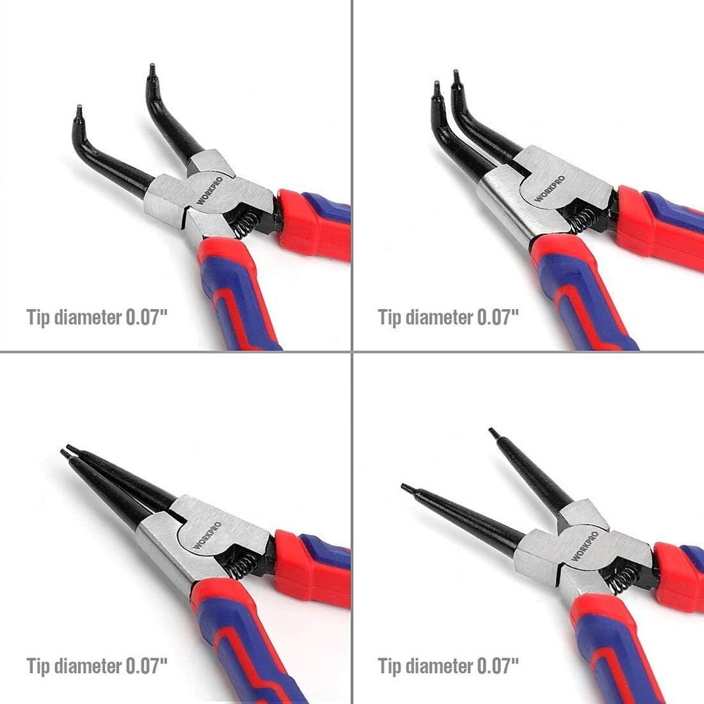 WORKPRO 4-Piece Snap Ring Pliers Set 7-inch Internal/External Circlip Plier Kit