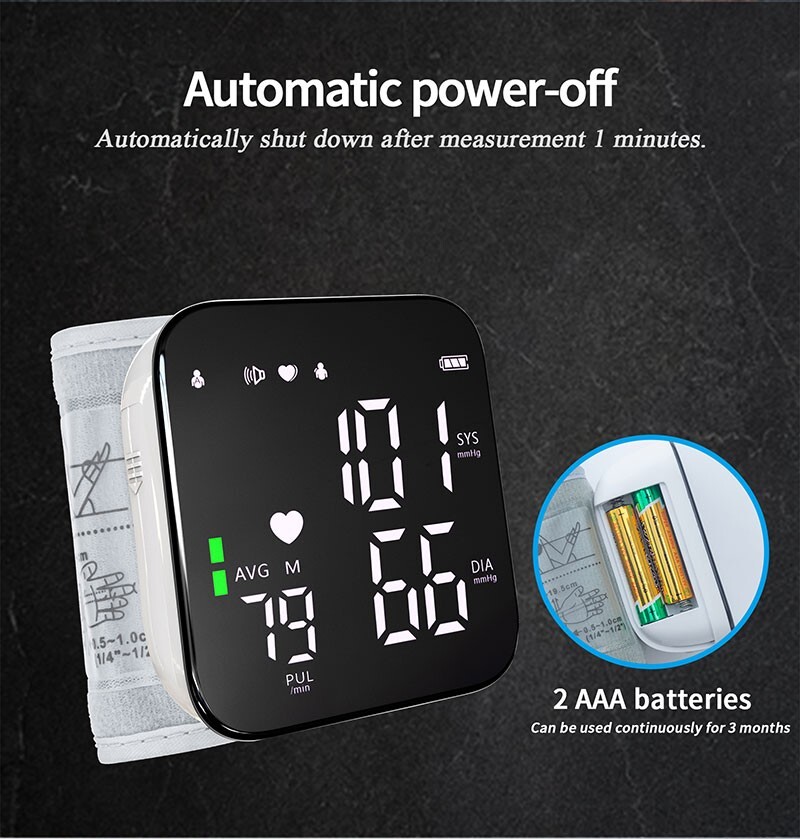 Automatic Digital Wrist Blood Pressure Monitor BP Machine Cuff LED Heart Rate