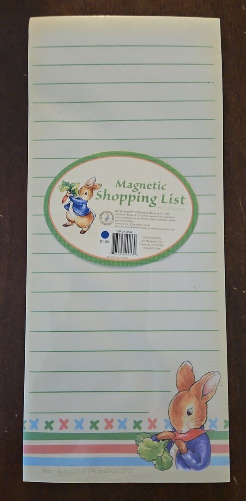 Peter Rabbit magnetic shopping list, NIP