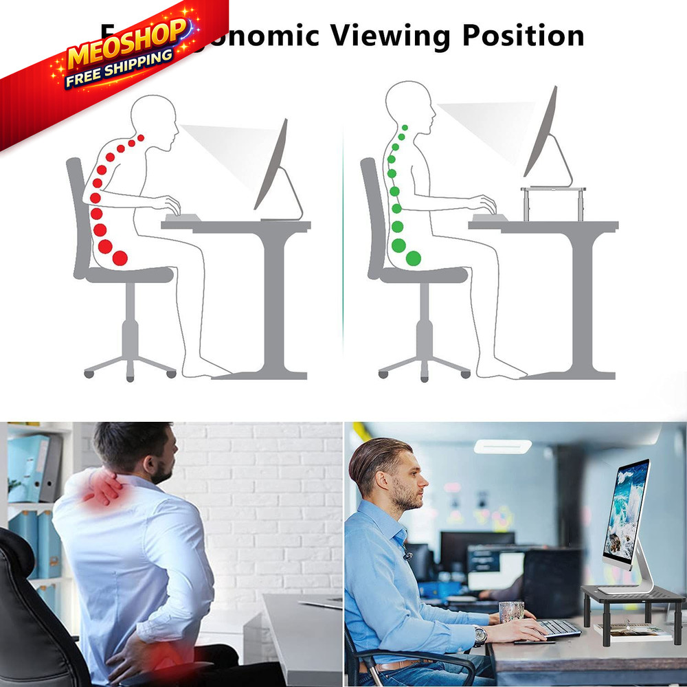 WALI Computer Monitor Stand for Desk, Adjustable Laptop Riser, Basic, Black