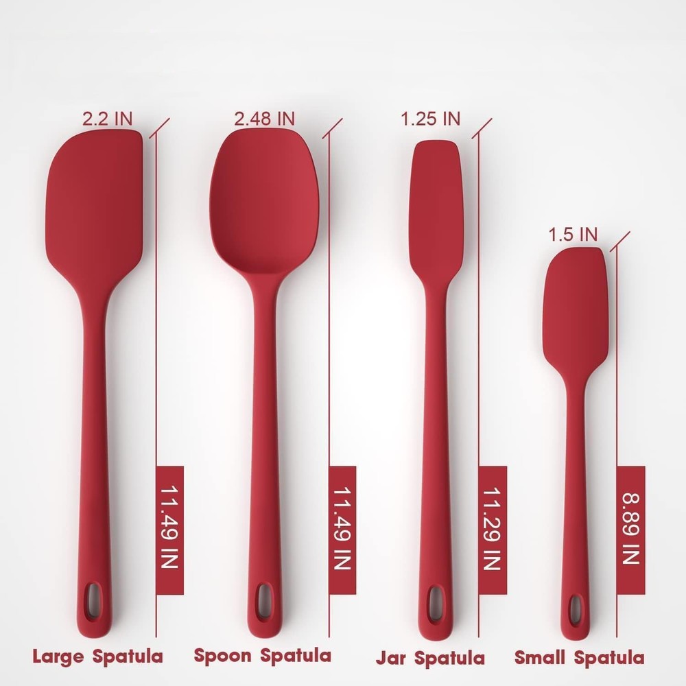 Rubber Spatula Set 4 Pcs, Nonstick Cookware Safe, Red