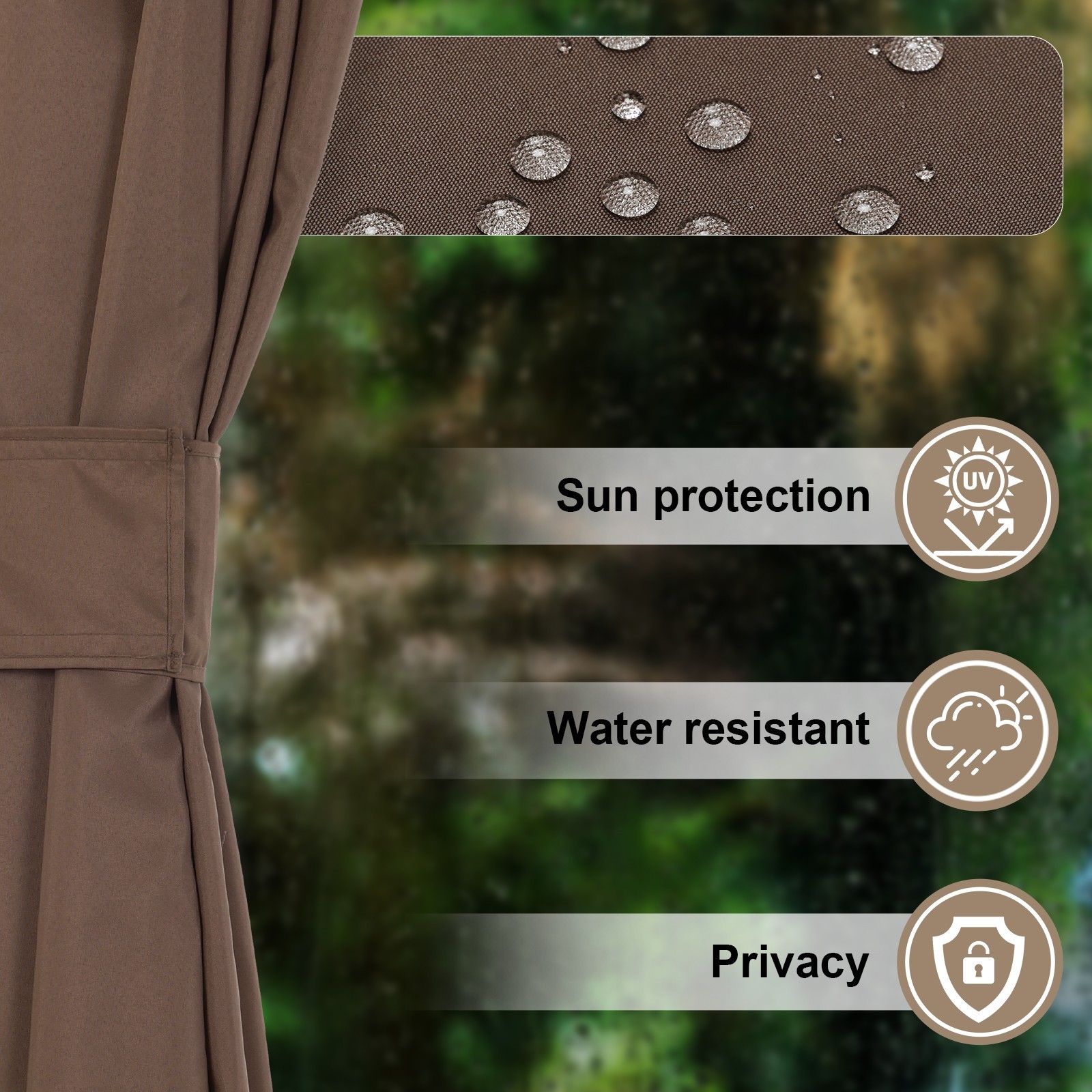 10x10ft Outdoor Gazebo Curtains Waterproof 4-Panel Privacy Sidewall Replacement