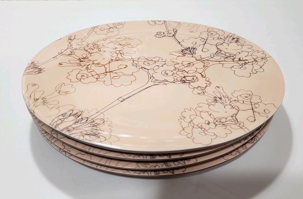 SET/4 INDEPENDENT STUDIES™ Melamine Tan Oval SCRIBBLE TREES PLATES Modern Design
