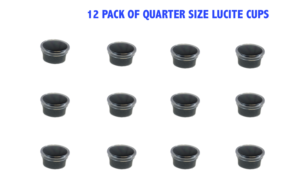 (12) Quarter Size Plastic Lucite Cups with Black Foam for Buttons, Coins & More
