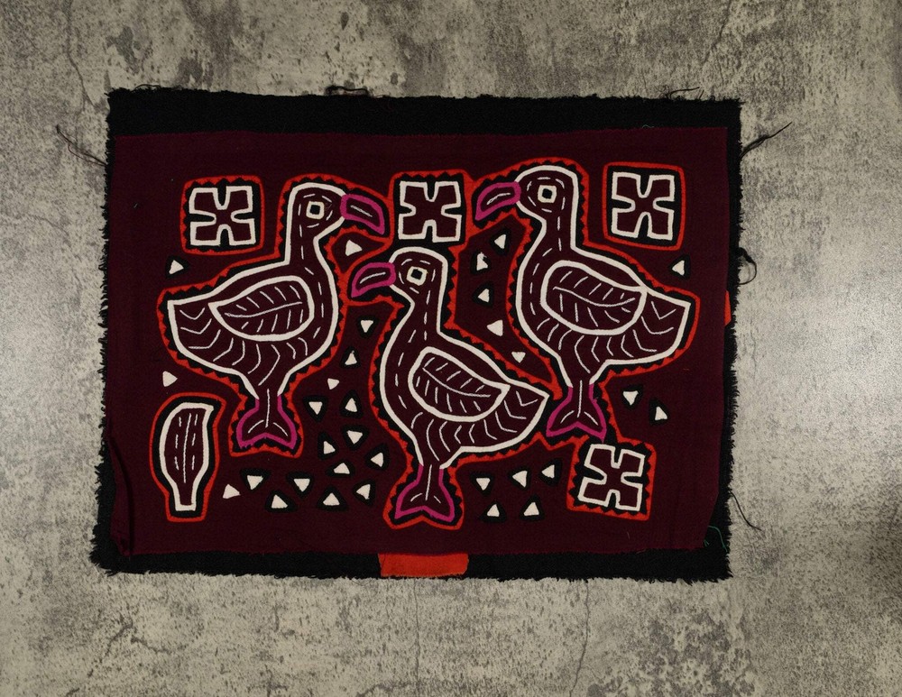 Traditional Three Duck Red White And Maroon Mola