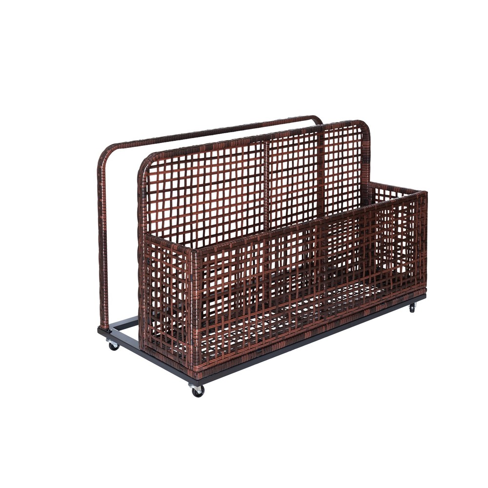 Waterproof Wicker Pool Float Storage Basket with Wheels Large Outdoor Organizer