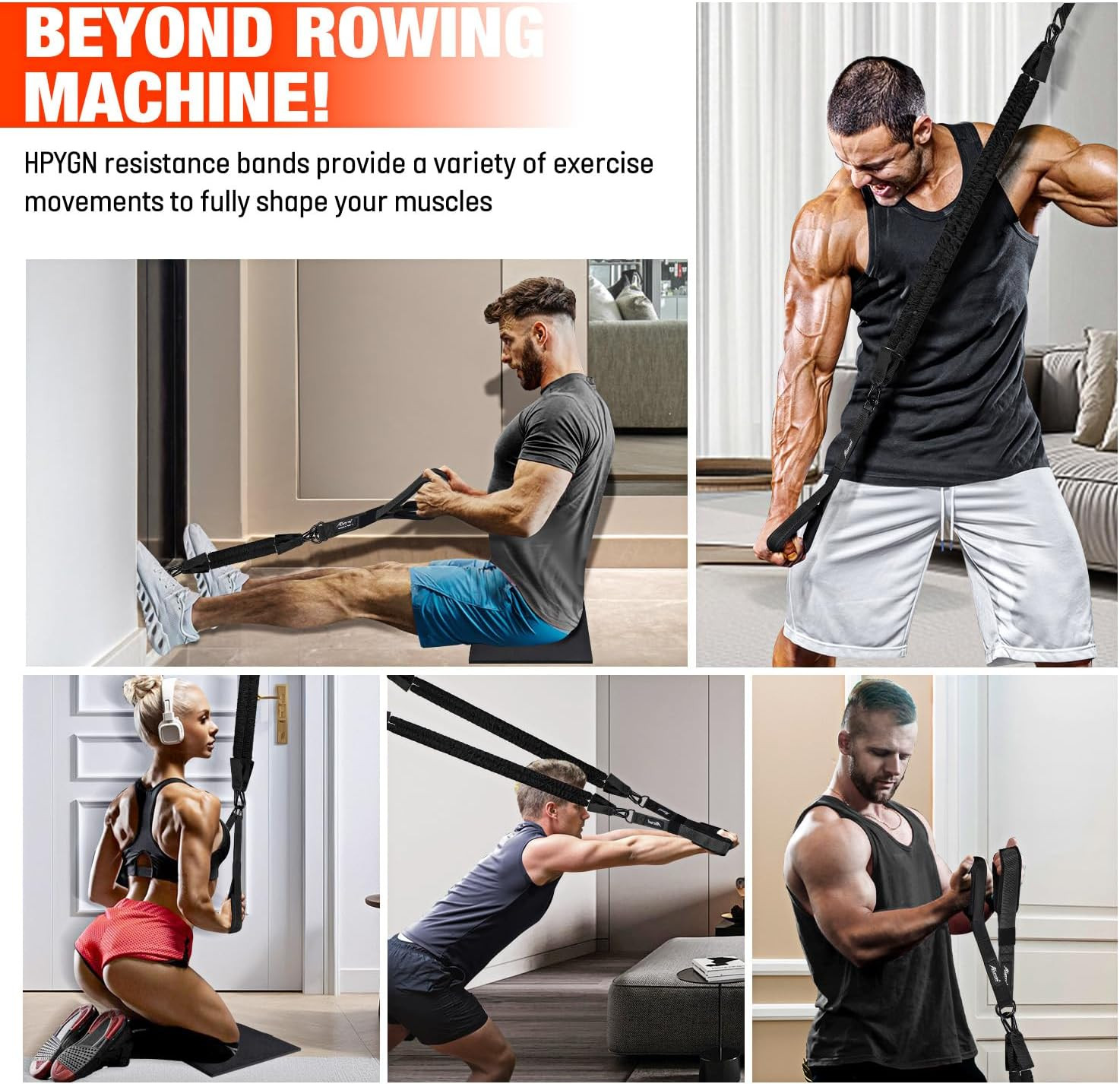 Rowing Resistance Bands, Best Replacement for Rowing Machine, Home Gym Workout E