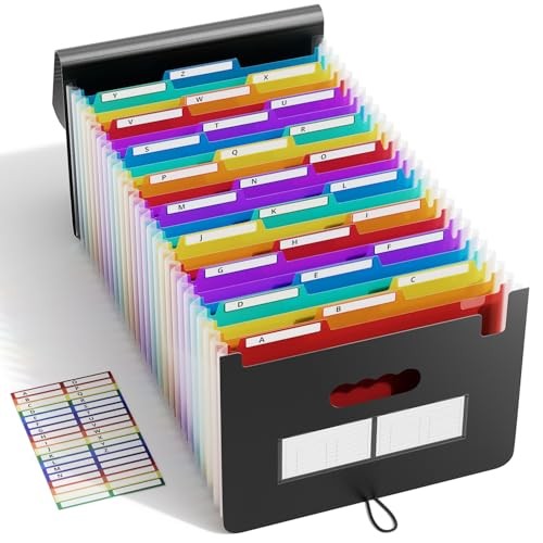 26-Pocket Expanding File Folder, Large Capacity Document Organizer 3 Tab Black