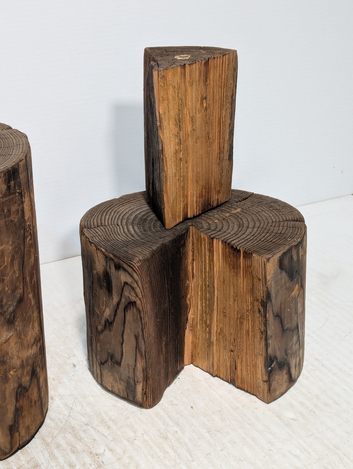 3 Piece Rustic Log Stools \ Tables, Beautifully Weathered