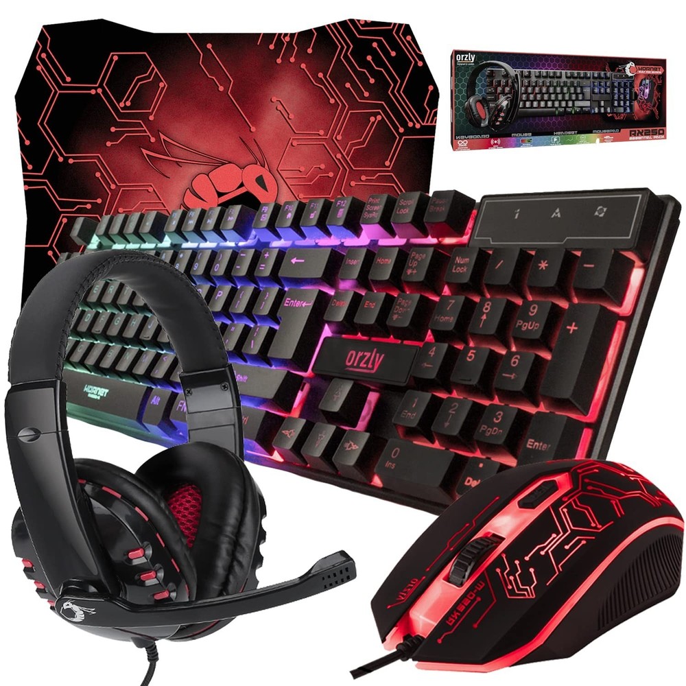 RX250 Gaming Essentials: Ergonomic Wired Keyboard, Mouse & Stereo Headset