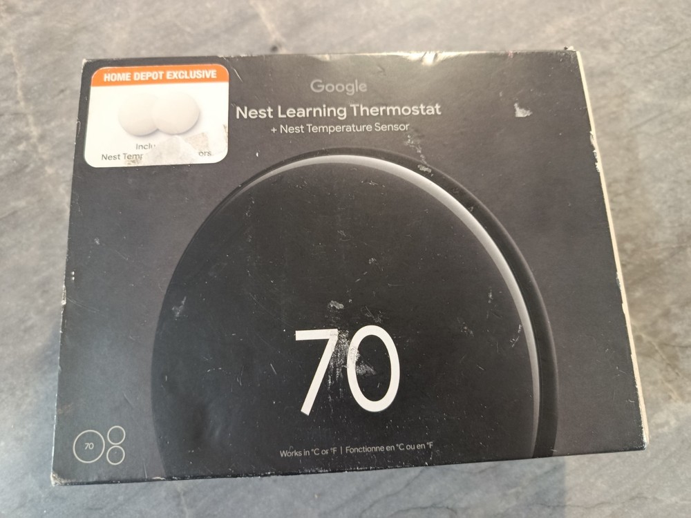 OPEN BOX Google Nest Learning Thermostat 4th Gen w/ Temperature 3 Sensor- BLACK